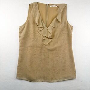 Banana Republic Womens Tan Pebble Print Ruffle V-Neck Sleeveless Blouse Top